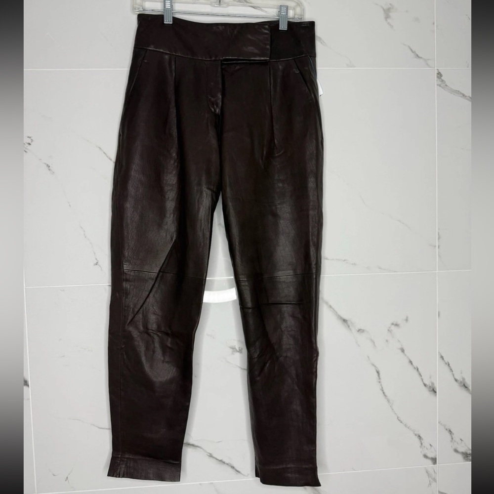 Theory Chocolate Leather Trousers